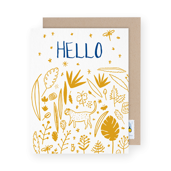 gold illustrated hello greeting card