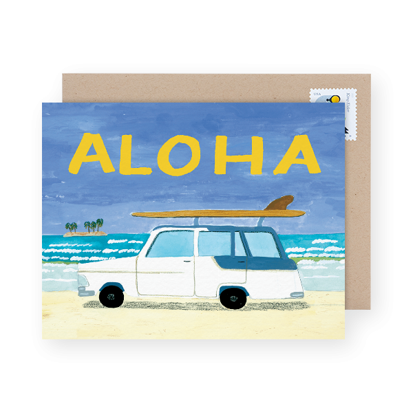 painted Hawaiian beach scene Aloha card