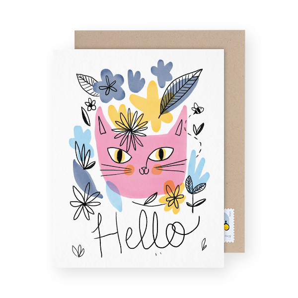 cat illustrated hello card