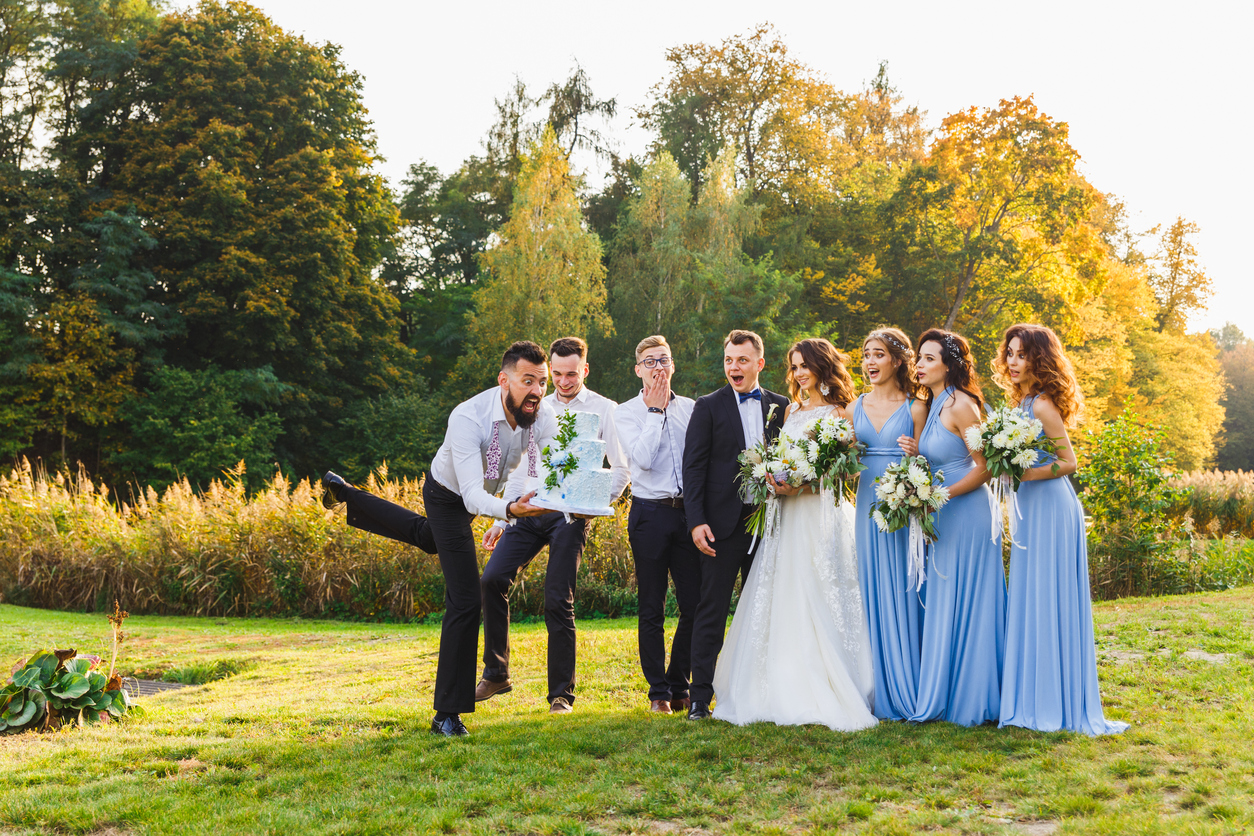 Loser drops the wedding cake during the wedding ceremony