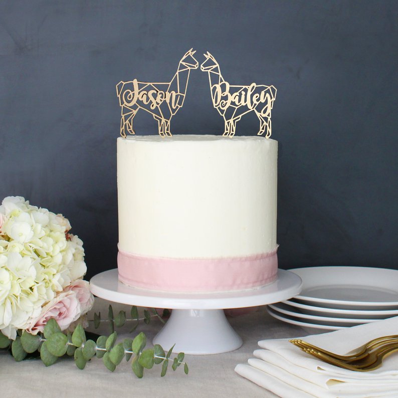 modern llama wedding cake topper